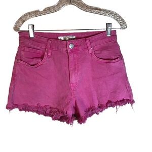 Kut from the Kloth denim shorts womens hot pink 2 fringed hem Jane high waist